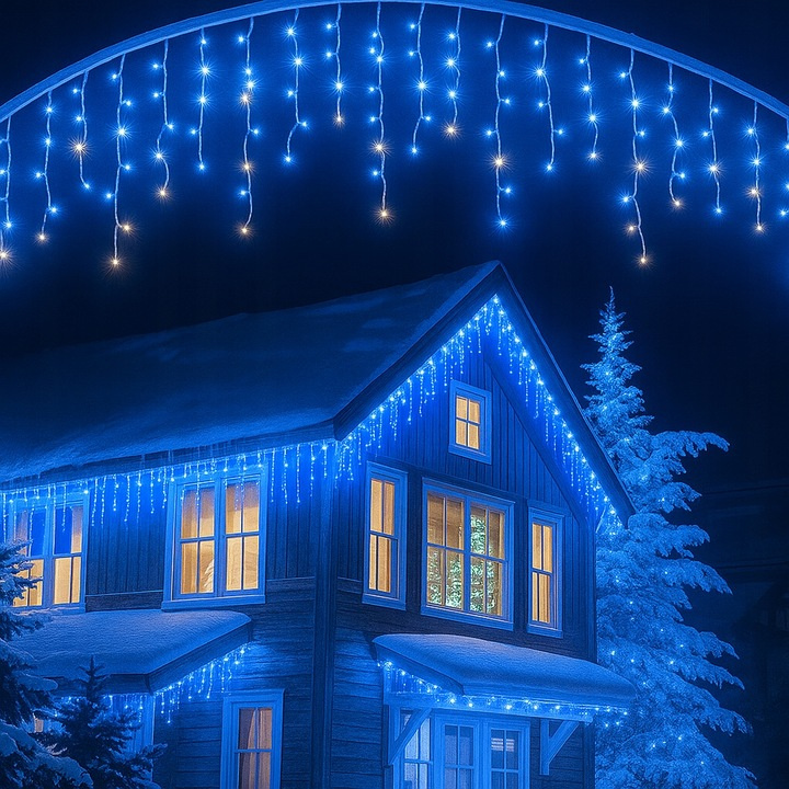 Vianočné vonkajšie svietielka, 1000LED, 54m, cencúle, FLASH, MODRÉ