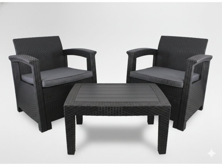 Set plastového zahradního nábytku ANTRACIT (2 KŘESLA, STŮL)