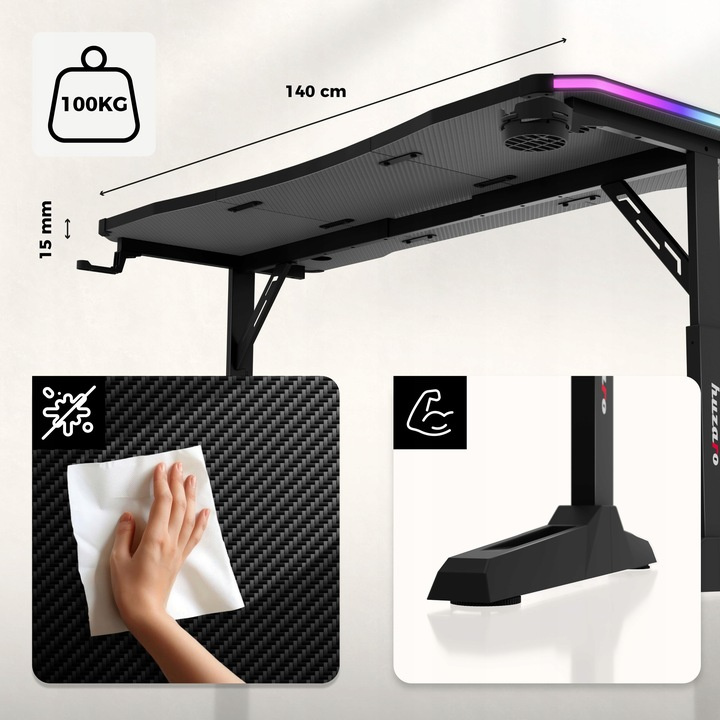 Herní stůl Huzaro Hero 3.6 RGB Černý/Black