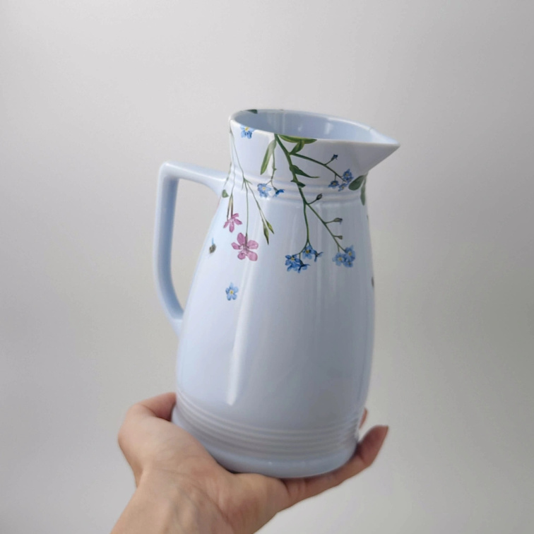 Porcelánový modrý džbán 0,25 l - Luční květy