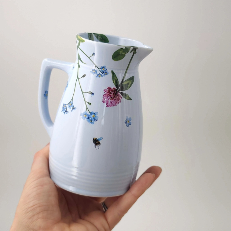 Porcelánový modrý džbán 0,25 l - Luční květy