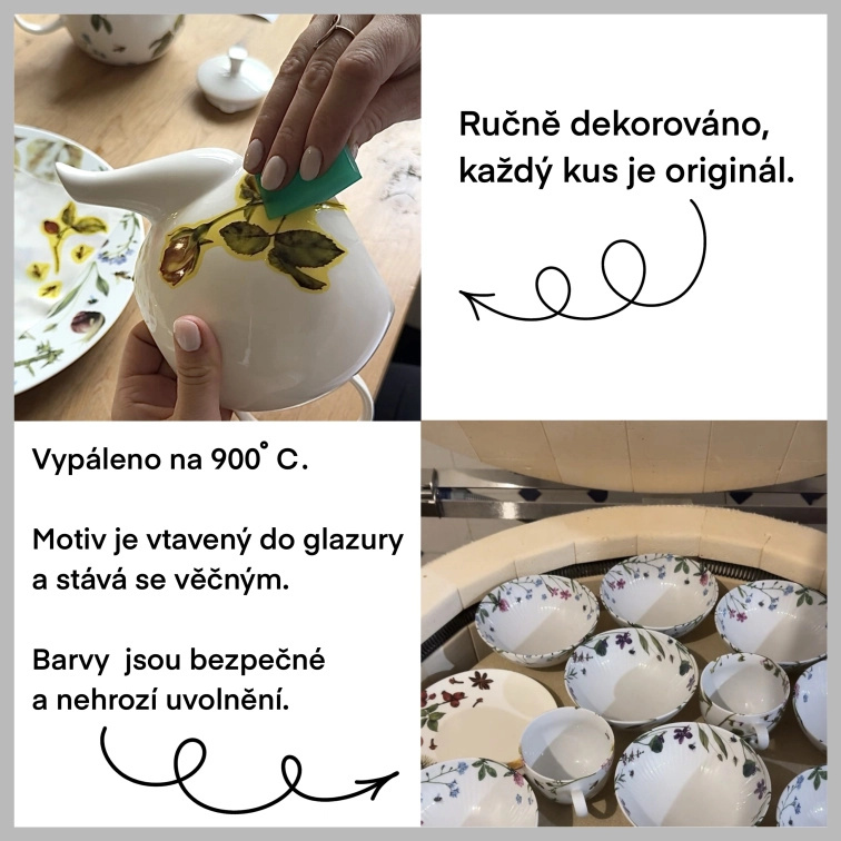Porcelánový tác žebrovaný 37,5x25 cm - Chrpa a sedmikráska
