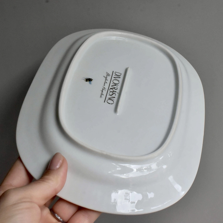 Porcelánový tác žebrovaný 37,5x25 cm - Chrpa a sedmikráska