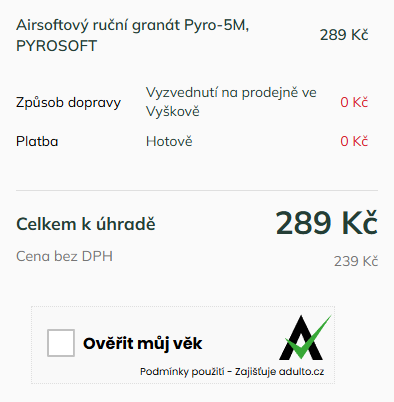 Ověření věku při nákupu airsoftových granátů