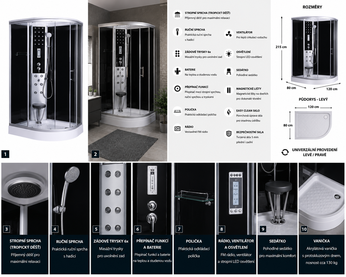 Sprchový box VARIO levý 120x80x215 (CL120)