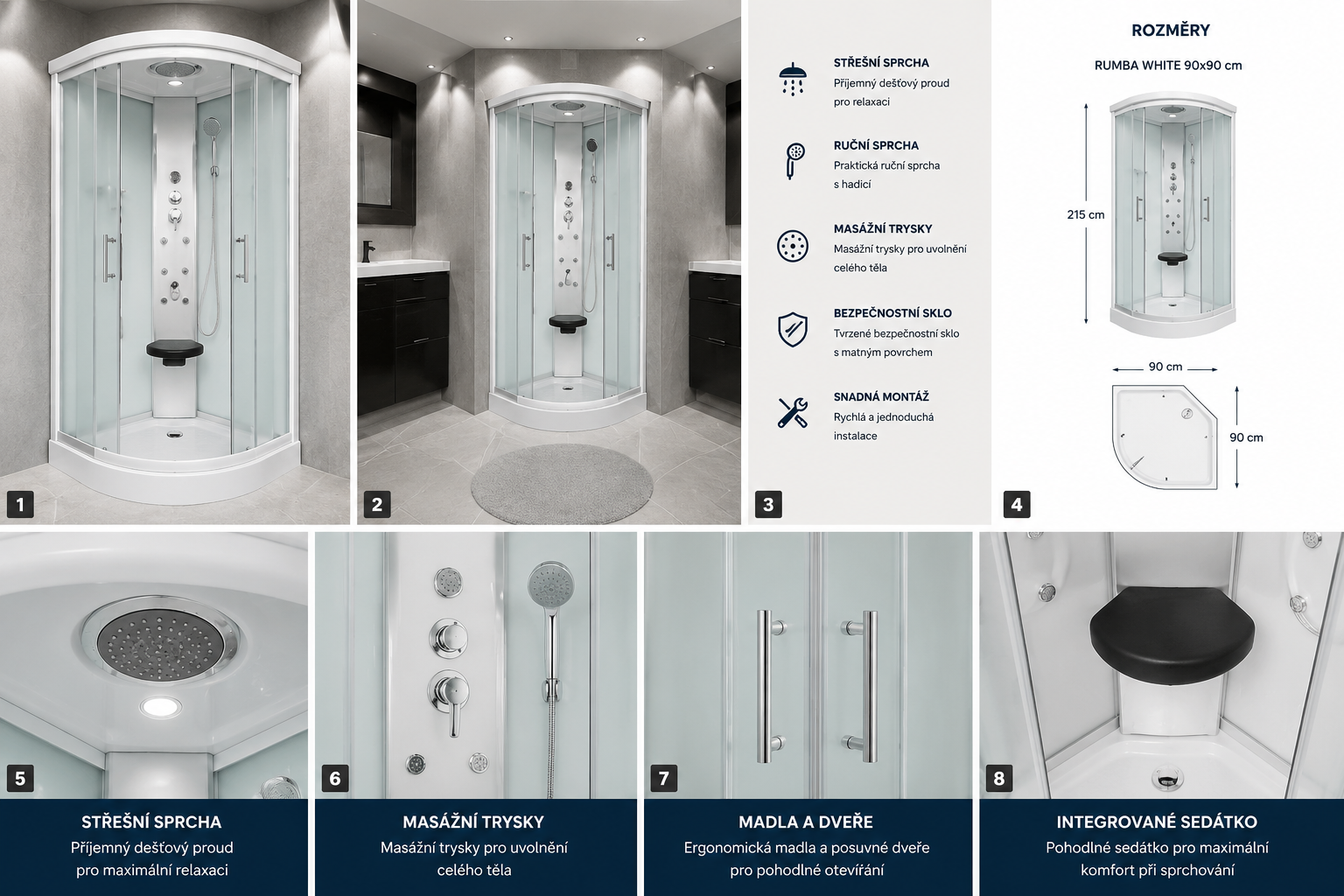Sprchový box RUMBA white 90x90x215 (CL88)