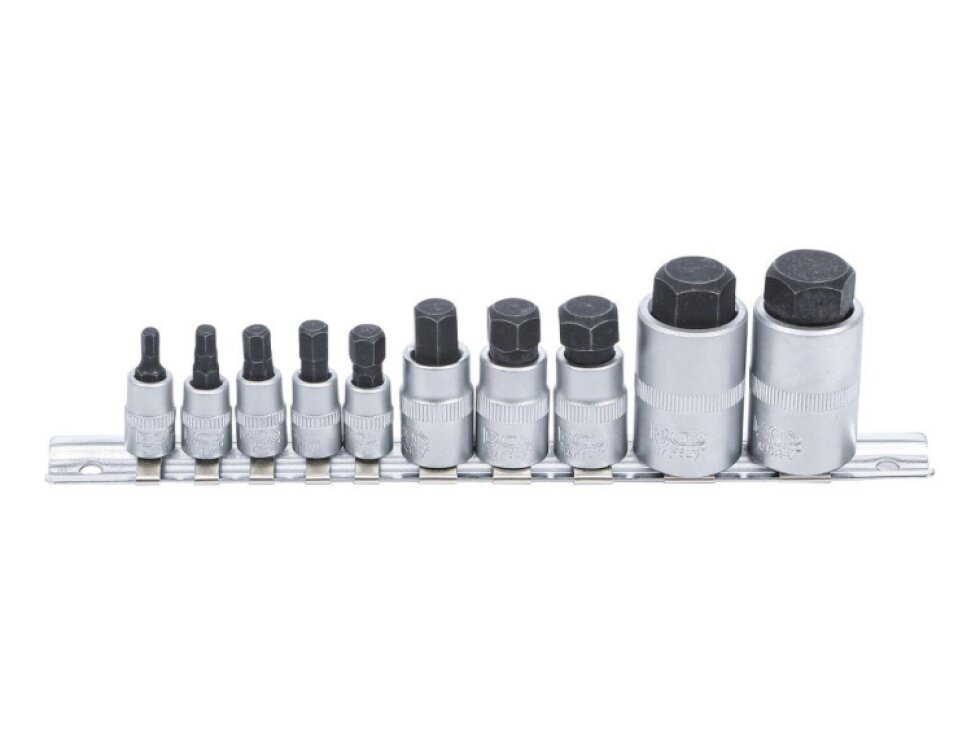 Zástrčné hlavice Imbus, extra krátké, 4-19 mm, 1/4", 3/8", 1/2", sada 10 ks - BGS 5099