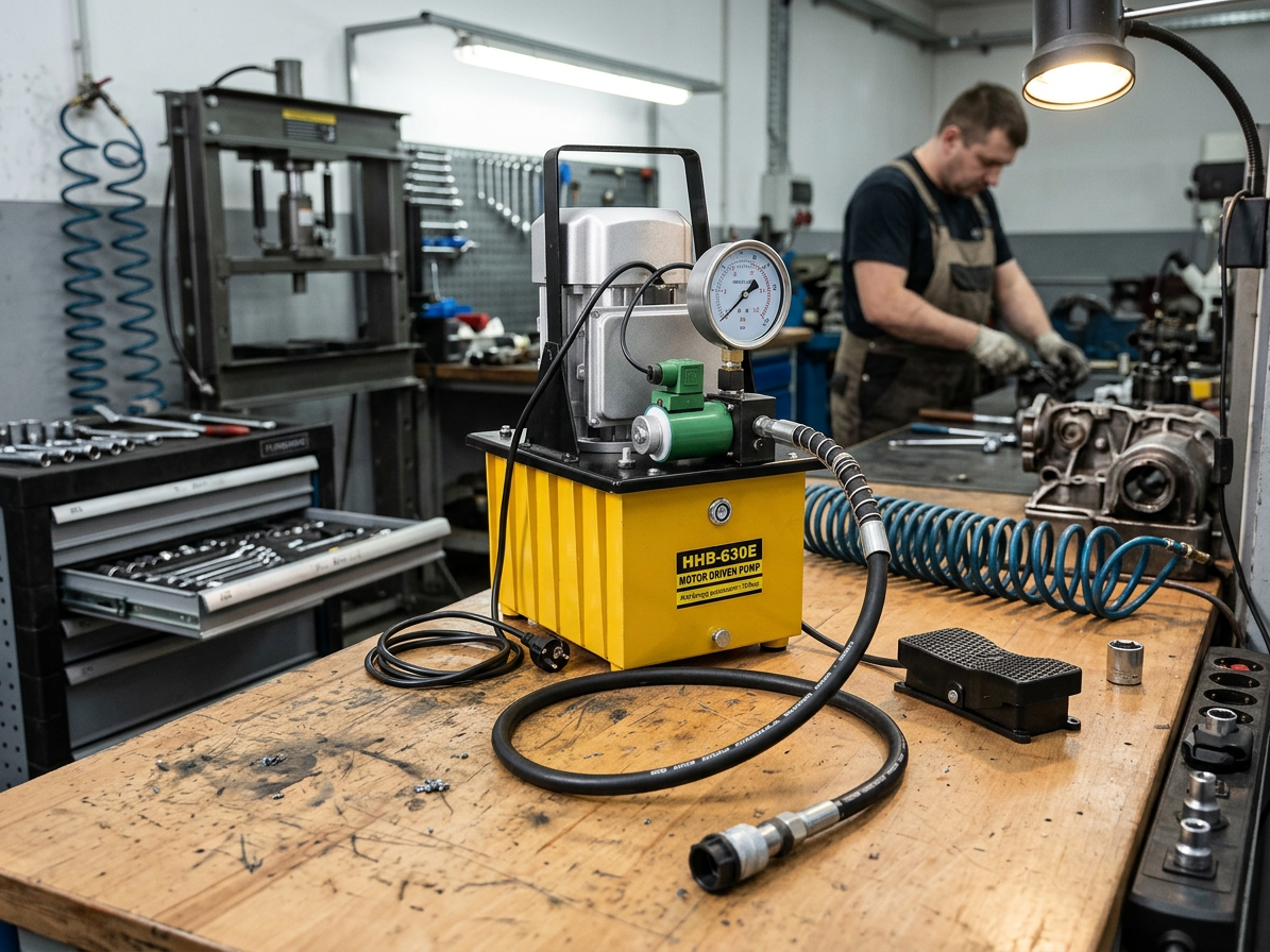 Nožní elektrická hydraulická pumpa s tlakoměrem, dvourychlostní, 20 bar - Genborx HHB-630E