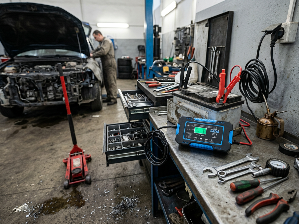 Nabíječka autobaterií s LCD, 12 V, 6A, 4-100 Ah - SATRA