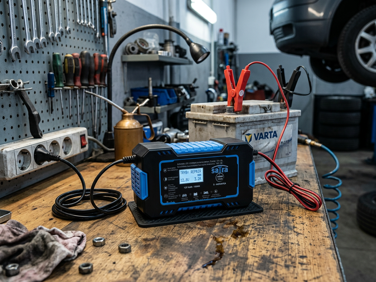 Nabíječka autobaterií s LCD, 12 V, 6A, 4-100 Ah - SATRA