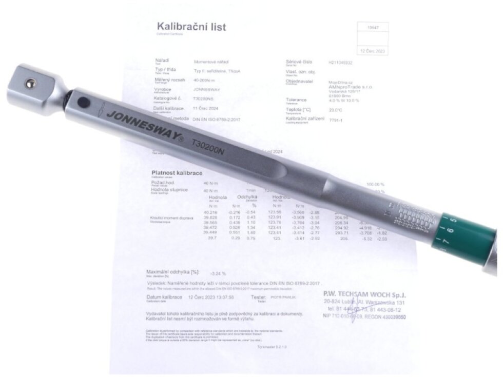 Momentový klíč 1/2" 40-200 Nm, s výměnnými plochými klíči 13-30 mm - JONNESWAY T30200NS