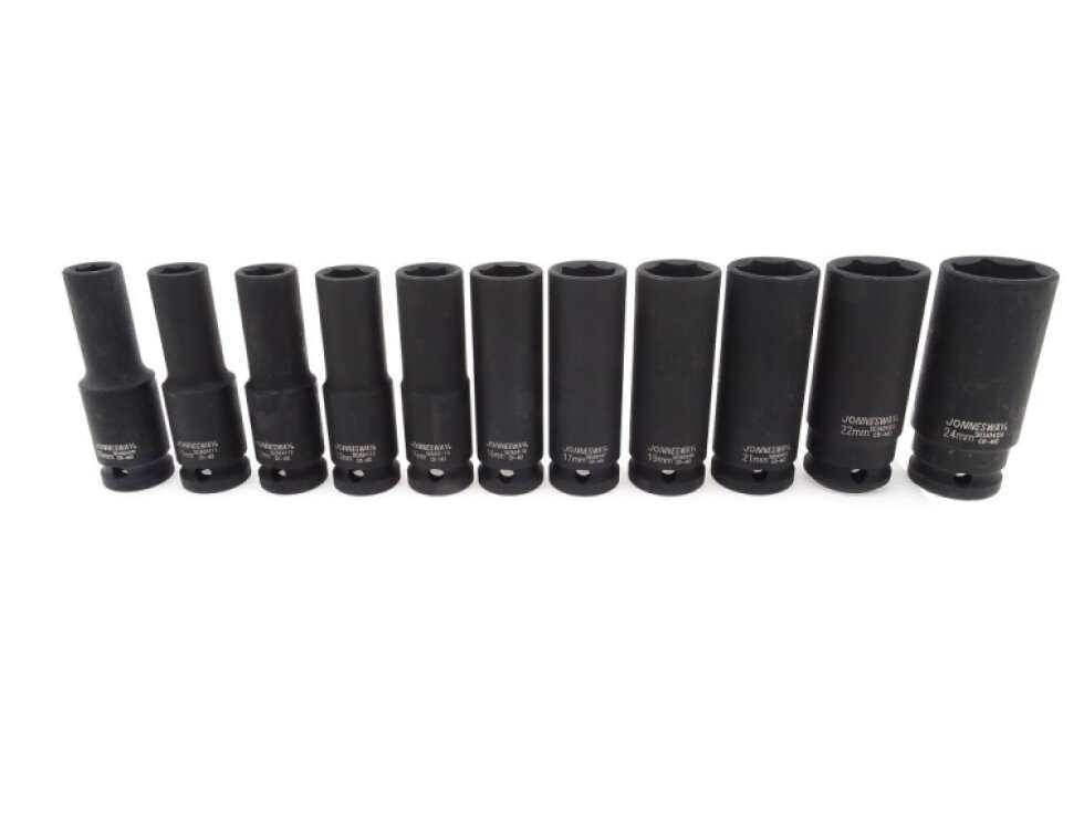Sada úderových hlavic 1/2", prodloužené, 11 ks, 10-24 mm - JONNESWAY S03AD4111S