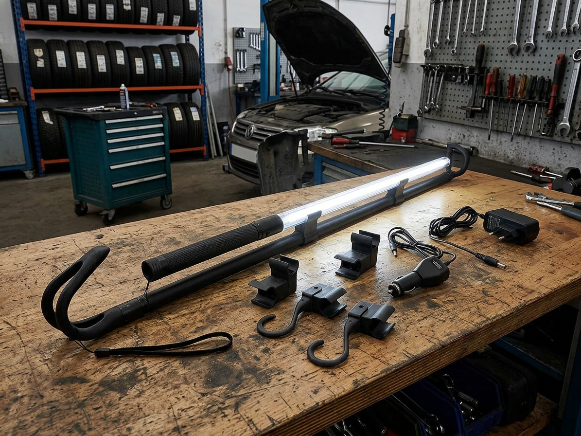 Dílenská LED lampa, 1450 lm, nabíjecí, s nastavitelným držákem a magnety - SATRA
