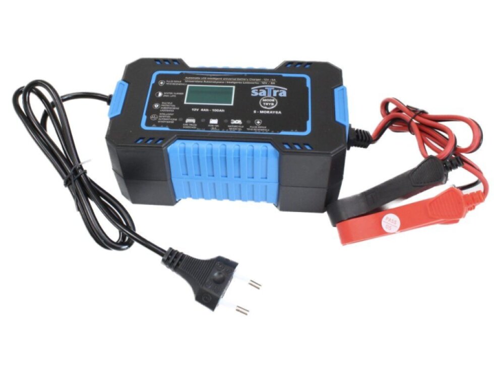 Nabíječka autobaterií s LCD, 12 V, 6A, 4-100 Ah - SATRA