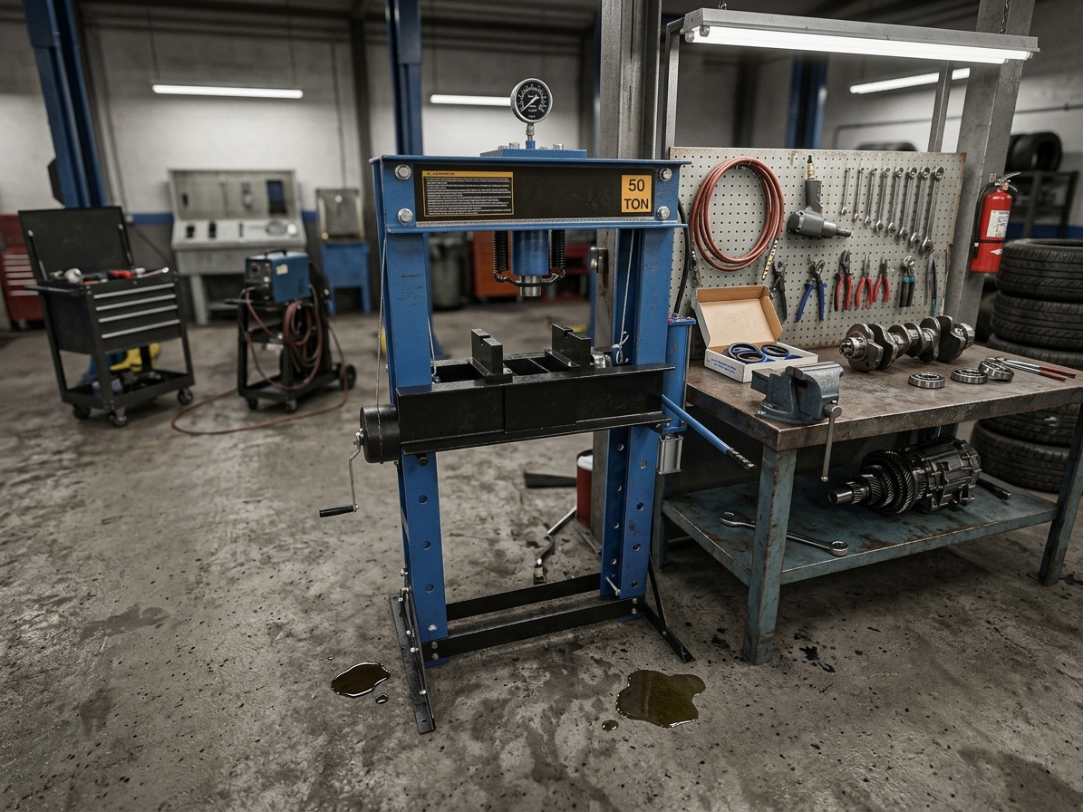 Hydraulicko-pneumatický dílenský lis 50t, s manometrem - ASTA A-50001