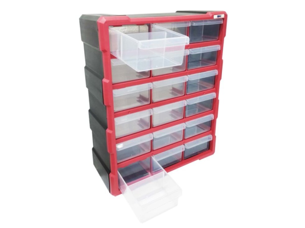 Organizér - skříňka plastová, 18 šuplíků, červená - MAGG 120299