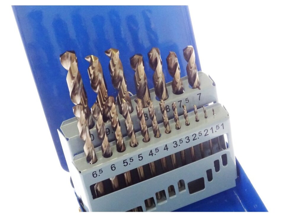 Sada kobaltových vrtáků HSS-Co do nerezu, 1.0-10.0 mm, 19 kusů - QUATROS QS14793