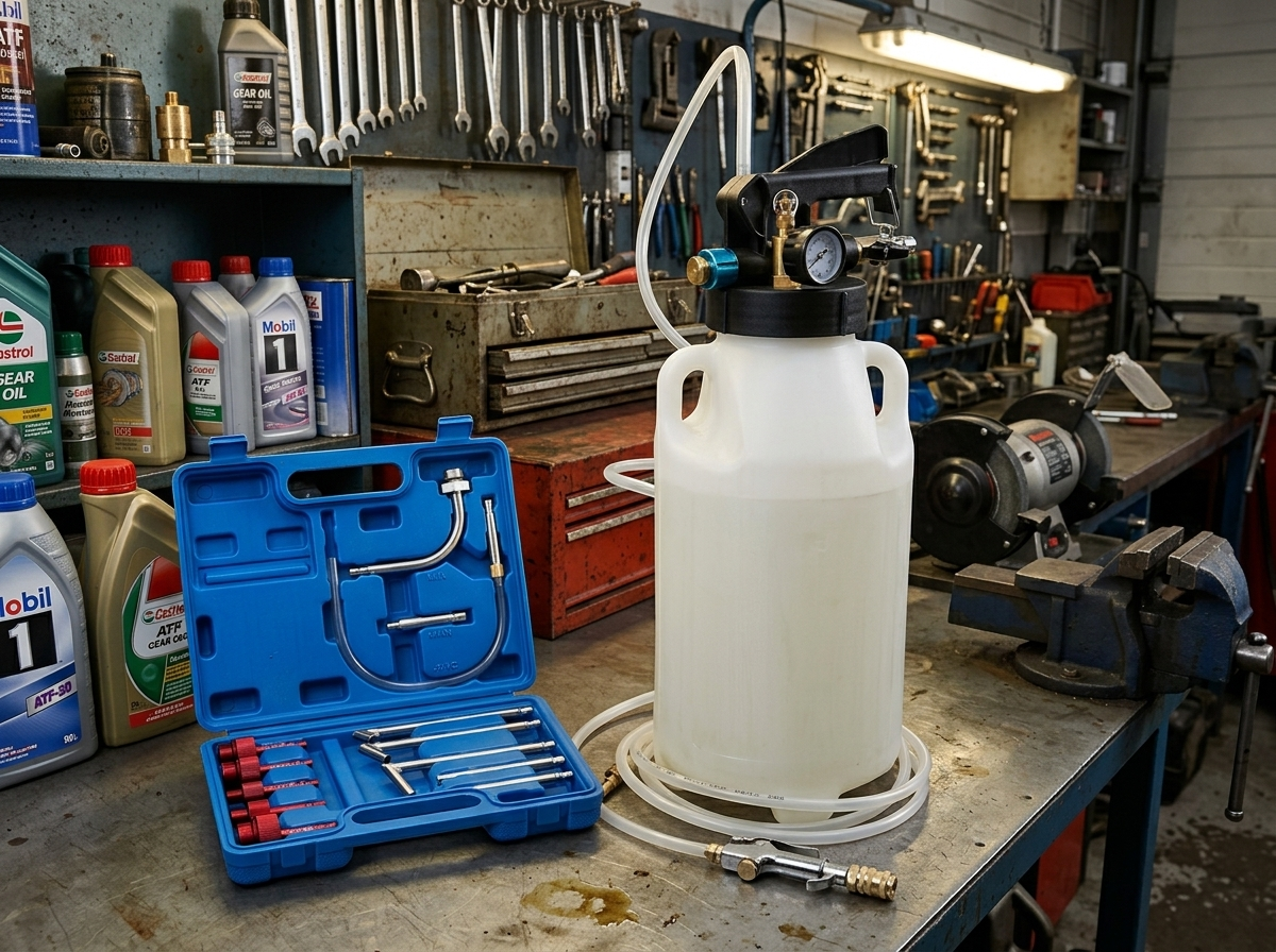 Pneumatická plnička oleje automatických převodovek ATF, s adaptéry, 8 l - QUATROS QS60642
