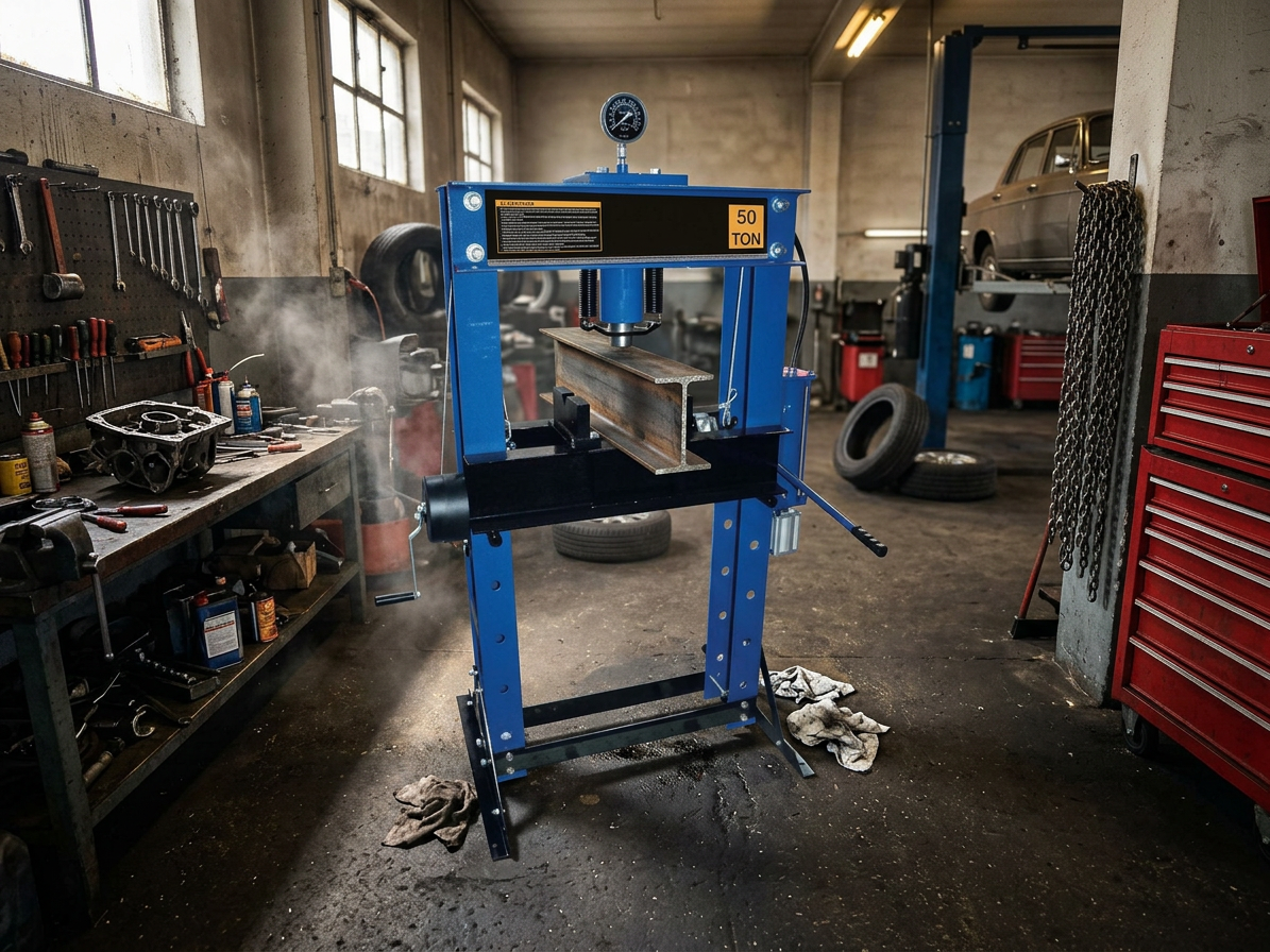 Hydraulicko-pneumatický dílenský lis 50t, s manometrem - ASTA A-50001