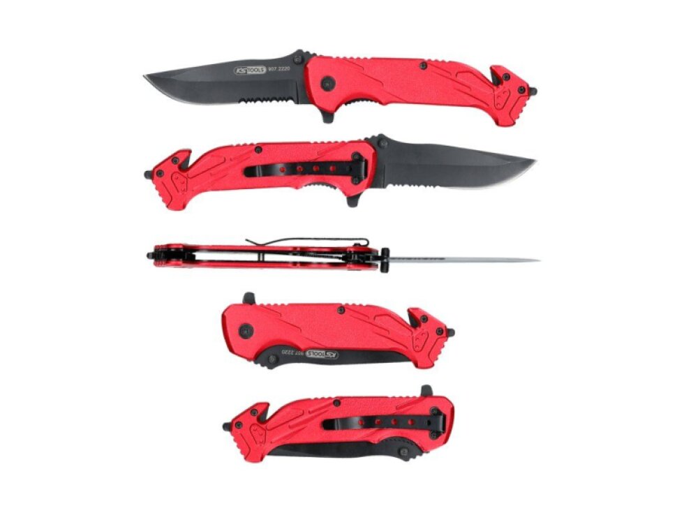 Nůž taktický kapesní zavírací, řezač pásů a rozbíječ skla, délka 21 cm - KS TOOLS 907.2220