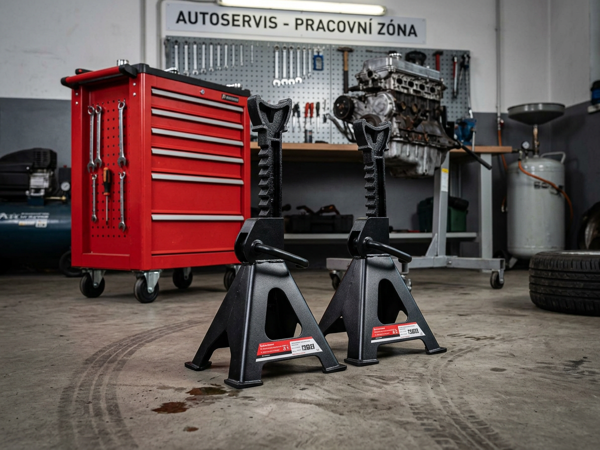 Kvalitní podkládací stojánky - podpěry pod auto 3 t, 300-420 mm, 2 ks - QUATROS QS19231