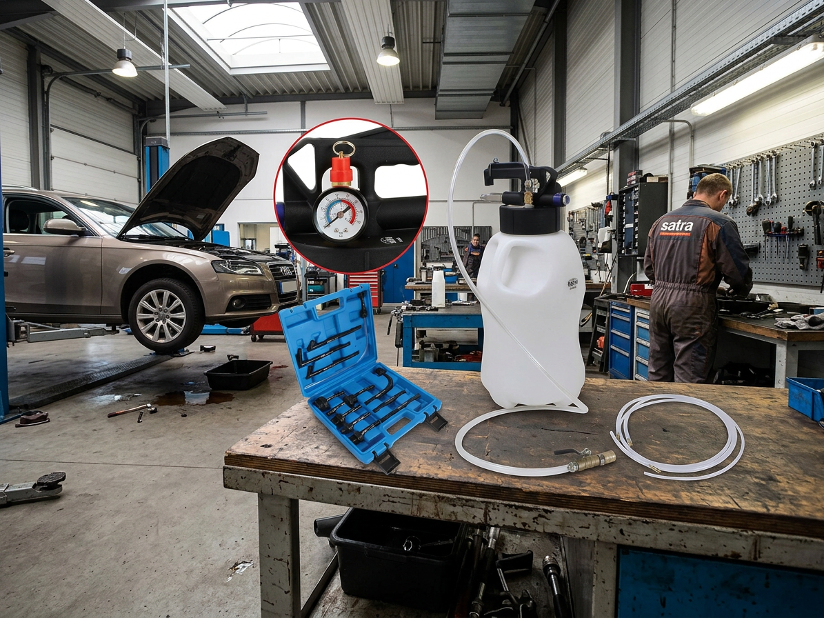 Pneumatická plnička a odsávačka oleje automatických převodovek, s adaptéry, 10 l - SATRA