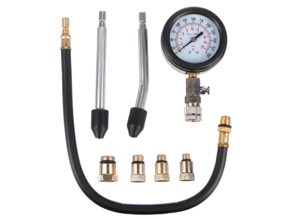 Sada pro testování komprese benzín. motorů MECHANIC ENGINE TESTER 8, 0-20bar, 8ks SIXTOL