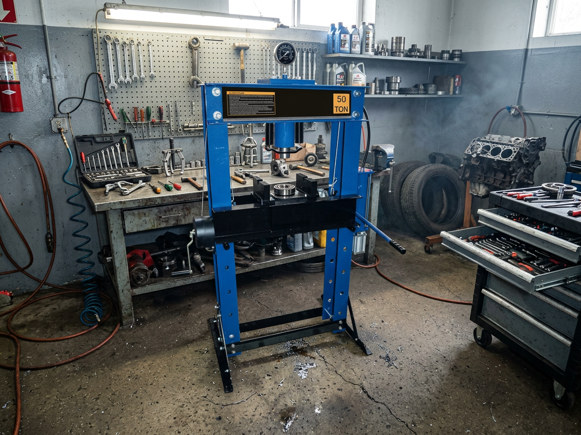 Hydraulicko-pneumatický dílenský lis 50t, s manometrem - ASTA A-50001