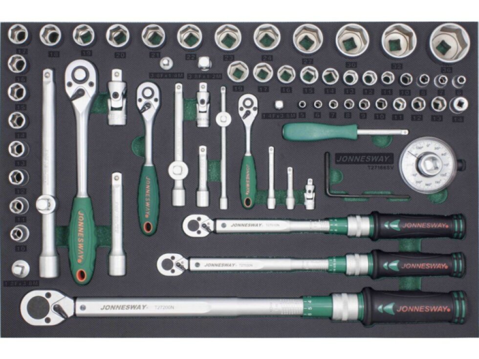 Modul - gola sada 1/4", 3/8" a 1/2", momentové klíče 2-200 Nm, 66 ks - JONNESWAY T27166SV