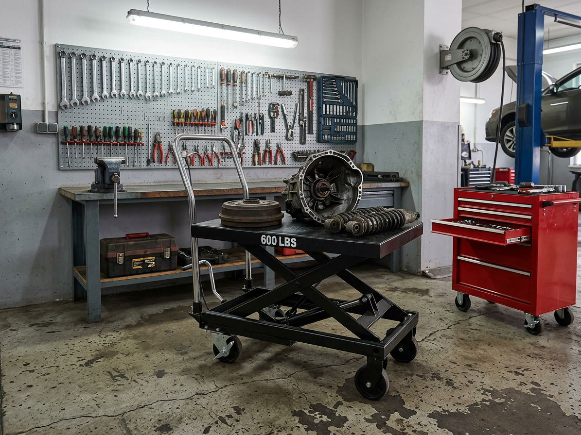 Pojízdný pracovní stůl zdvižný, nosnost 270 kg, s hydraulickým systémem