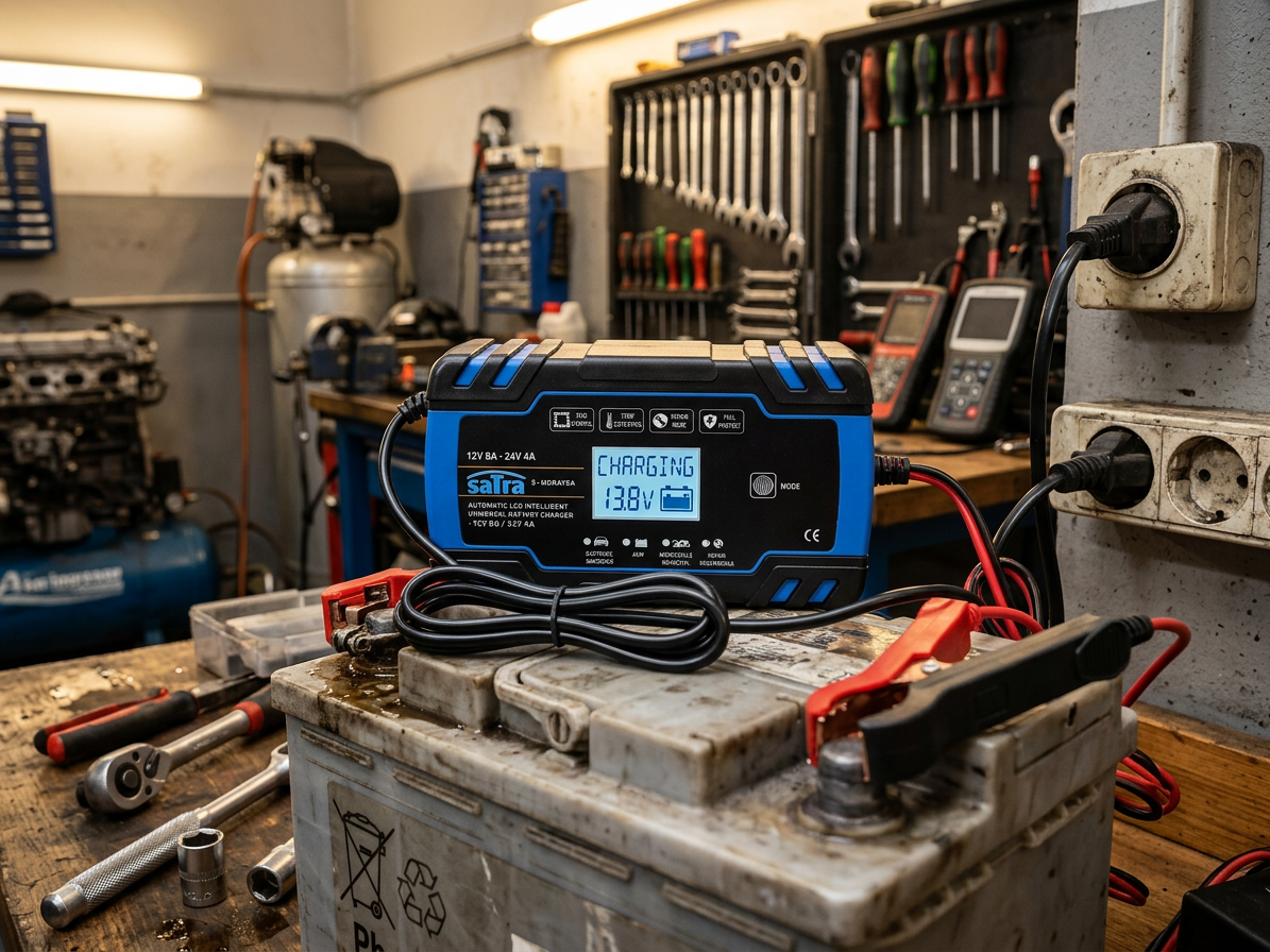 Nabíječka autobaterií, automatická 12V/24V, 8A/4A 2-150 Ah - SATRA