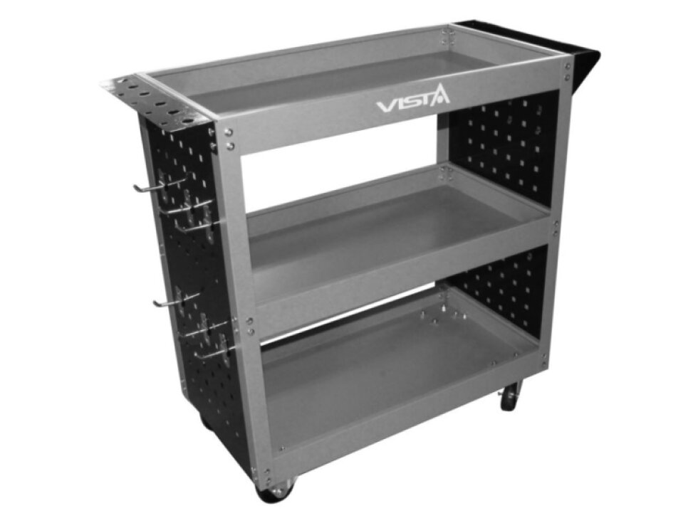 Dílenský vozík, 3 police, 12 háčků, 80x35x74 cm - VISTA