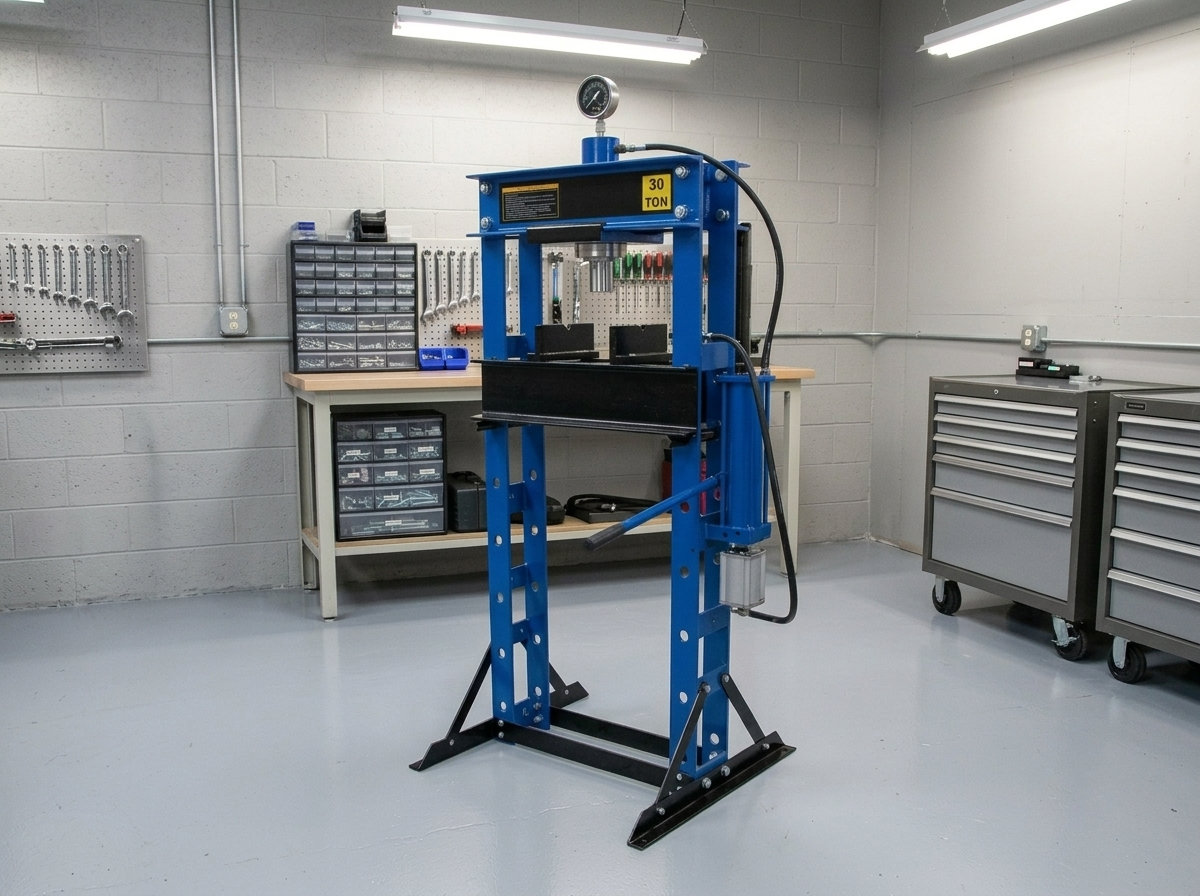 Hydraulicko-pneumatický dílenský lis 30t, s manometrem - ASTA A-30021