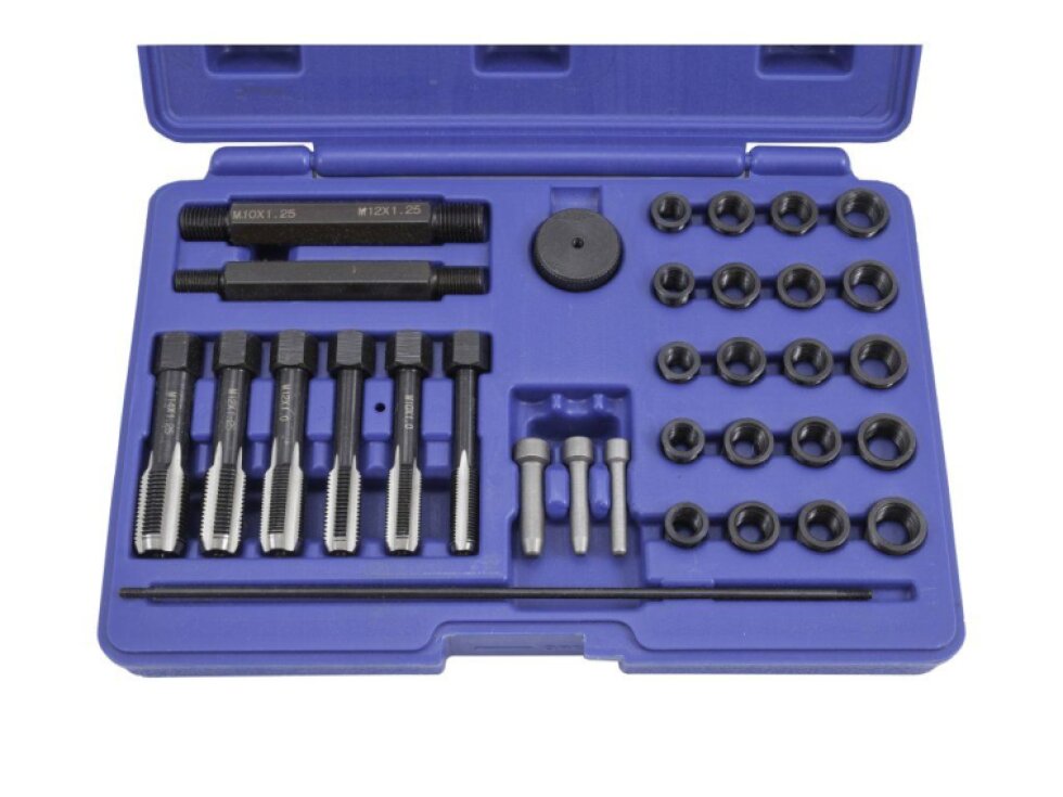 Sada na opravu závitů žhavicích svíček M8x1, M10x1, M10x1.25, M12x1.25, 33 kusů - QS14140