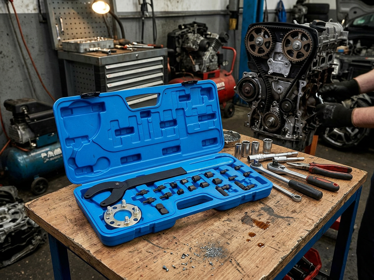 Přípravek na řemenice a rozvodová kola, s adaptéry, pro motory VAG