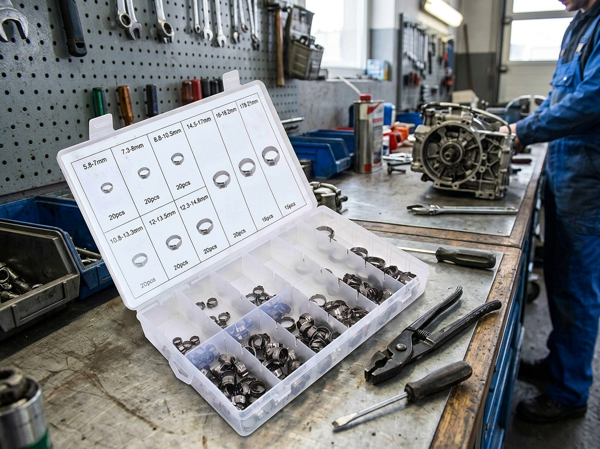 Hadicové spony, průměr 5,8 - 21,0 mm, nerez, sada 170 ks - ASTA