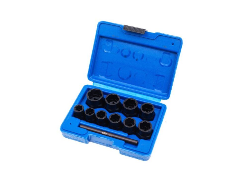Hlavice 3/8” na poškozené šrouby a matice, velikosti 9-19 mm, sada 10 ks - SATRA
