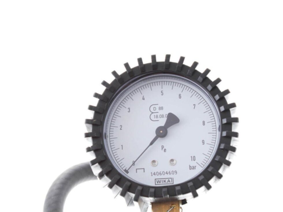 Pneuhustič s certifikátem 0-10 bar, manometr 63 mm, hadice 30 cm, cejchovaný - OMG73