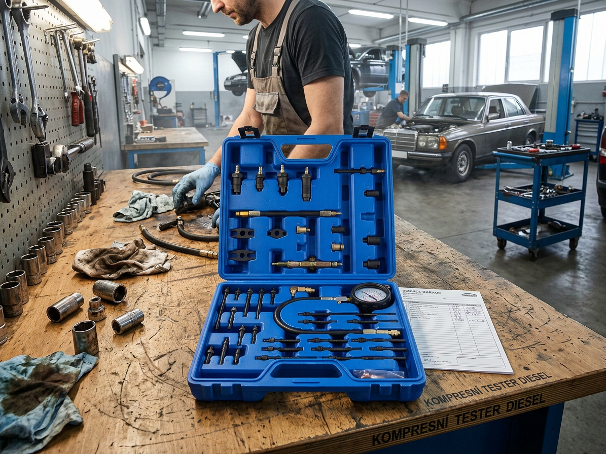 Univerzální tester komprese paliva pro diesel, benzín, 30 adaptérů