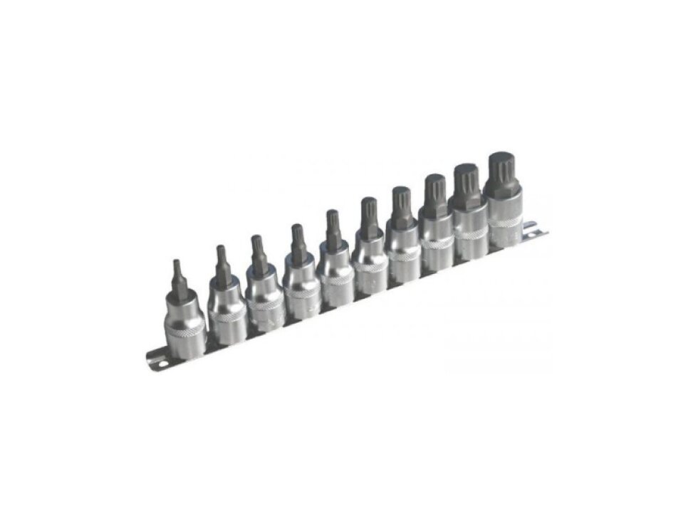 Zástrčné hlavice XZN (Spline) 1/2", M4 - M18, sada 10 kusů na liště - ASTA