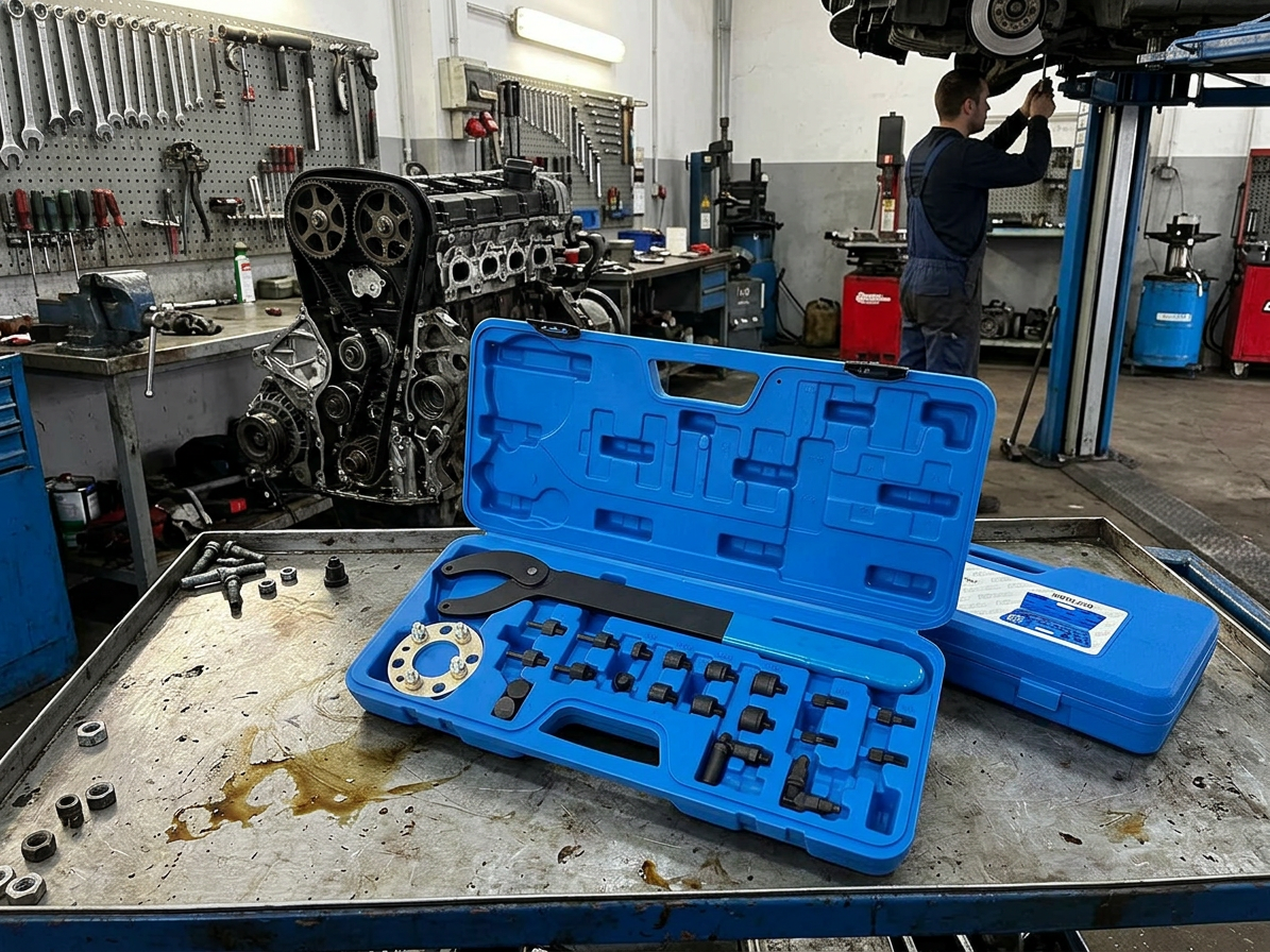 Přípravek na řemenice a rozvodová kola, s adaptéry, pro motory VAG