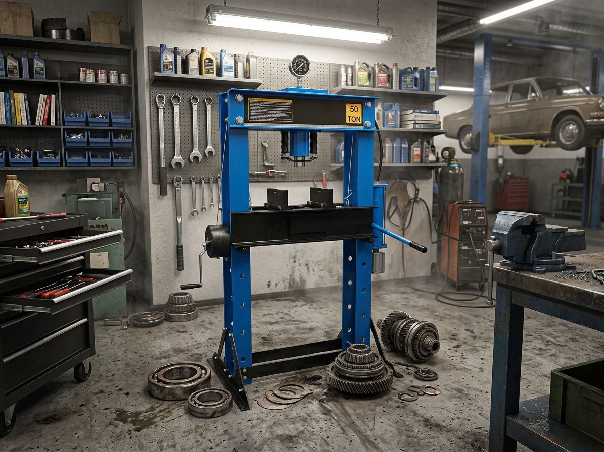 Hydraulicko-pneumatický dílenský lis 50t, s manometrem - ASTA A-50001