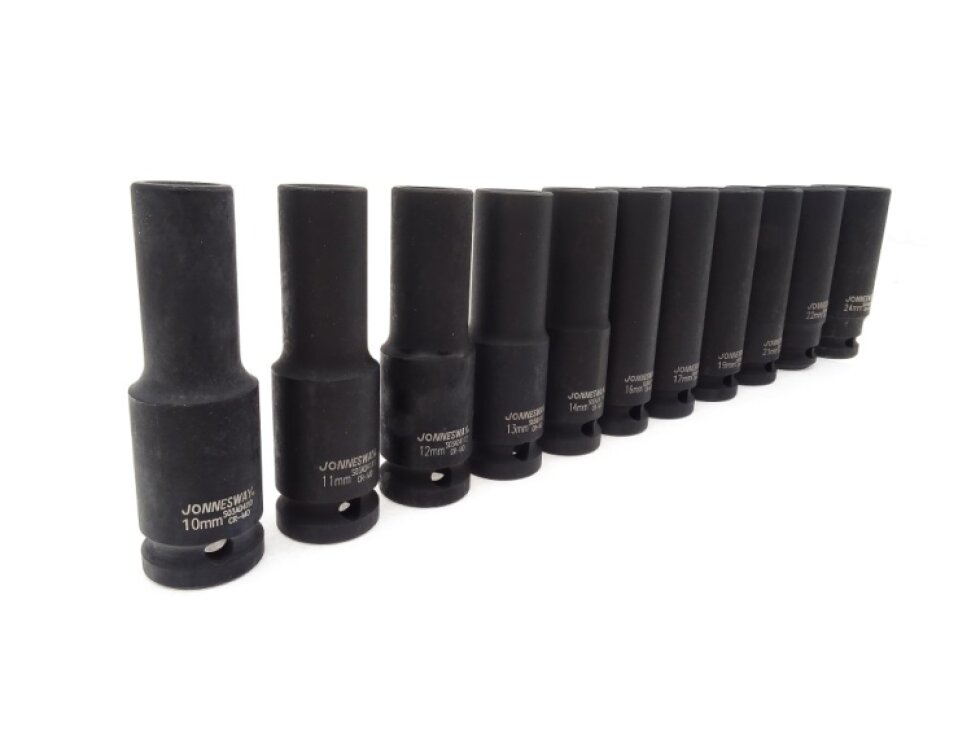 Sada úderových hlavic 1/2", prodloužené, 11 ks, 10-24 mm - JONNESWAY S03AD4111S