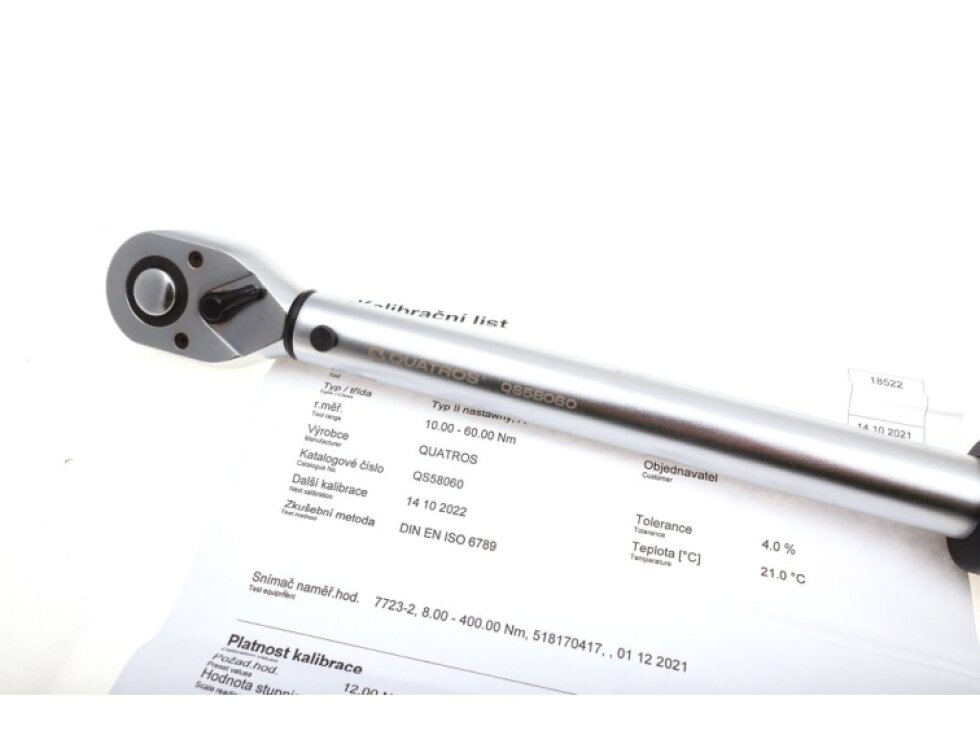Momentový klíč 3/8" 10-60 Nm, s certifikátem - QUATROS QS55060