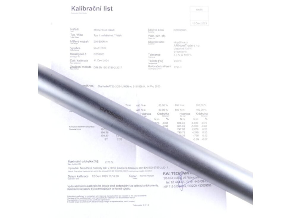 Momentový klíč 3/4" 200-800 Nm, zvýšená přesnost 3 %, s certifikátem - QUATROS QS59800