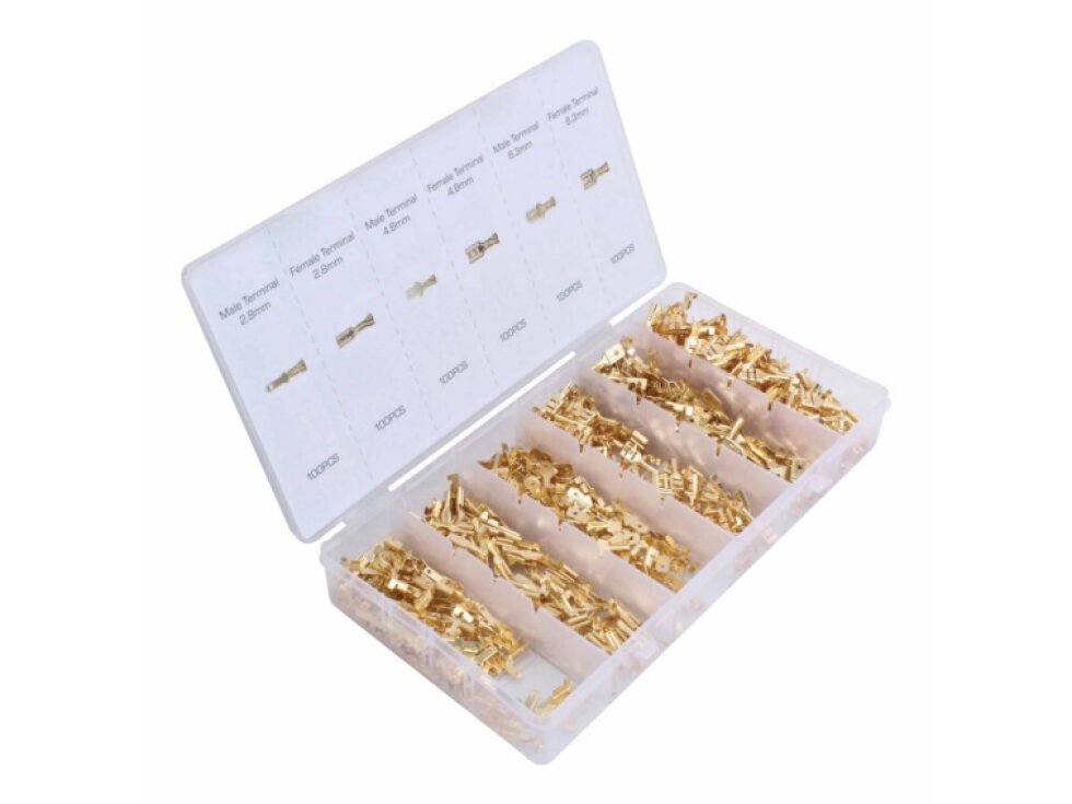 Faston konektory ploché, vel. 2,8/4,8/6,3 mm, neizolované, měď, krimpovací, 600 ks - ASTA