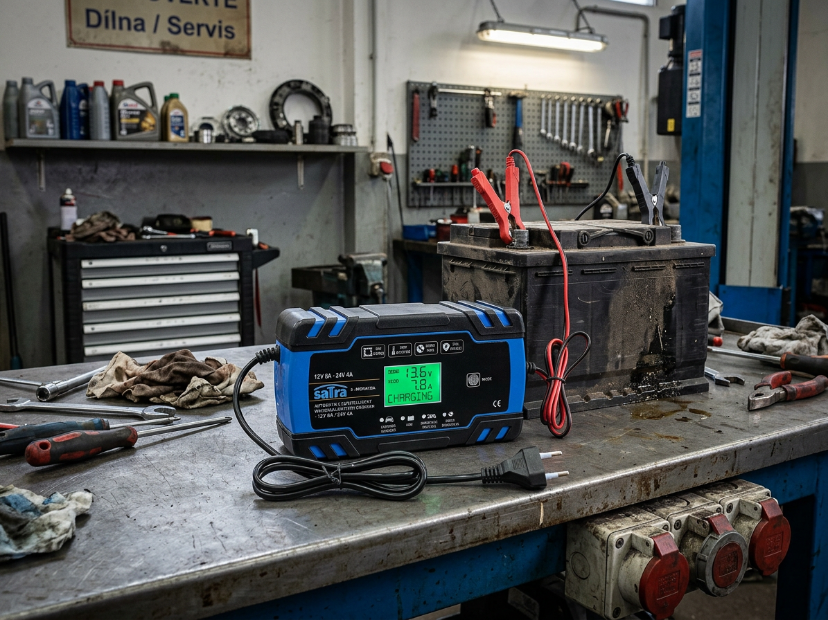 Nabíječka autobaterií, automatická 12V/24V, 8A/4A 2-150 Ah - SATRA