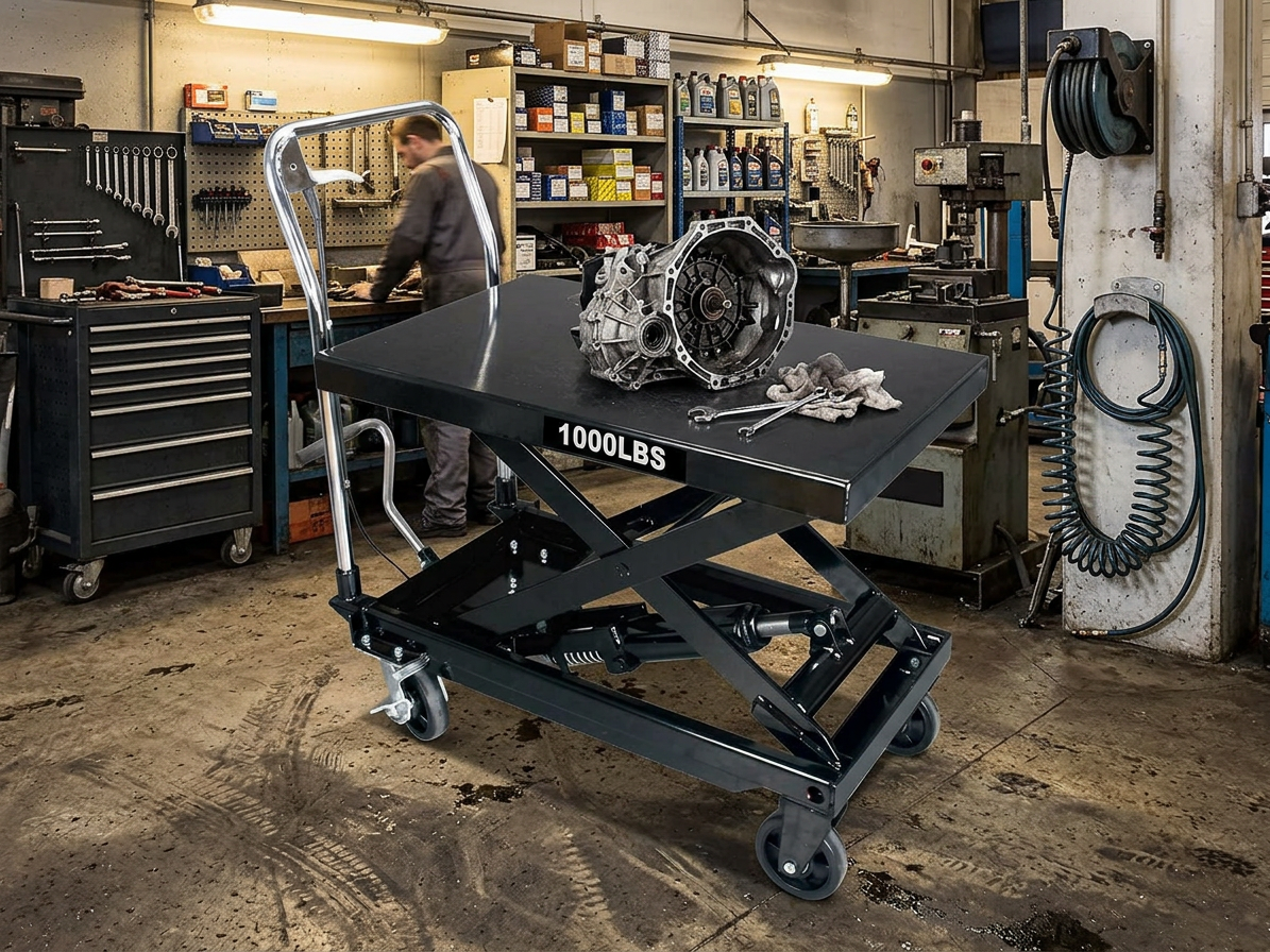 Pojízdný pracovní stůl zdvižný, nosnost 450 kg, s hydraulickým systémem