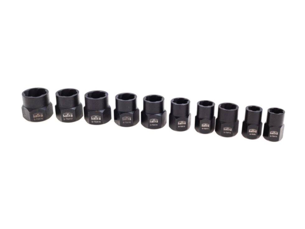 Hlavice 3/8” na poškozené šrouby a matice, velikosti 9-19 mm, sada 10 ks - SATRA