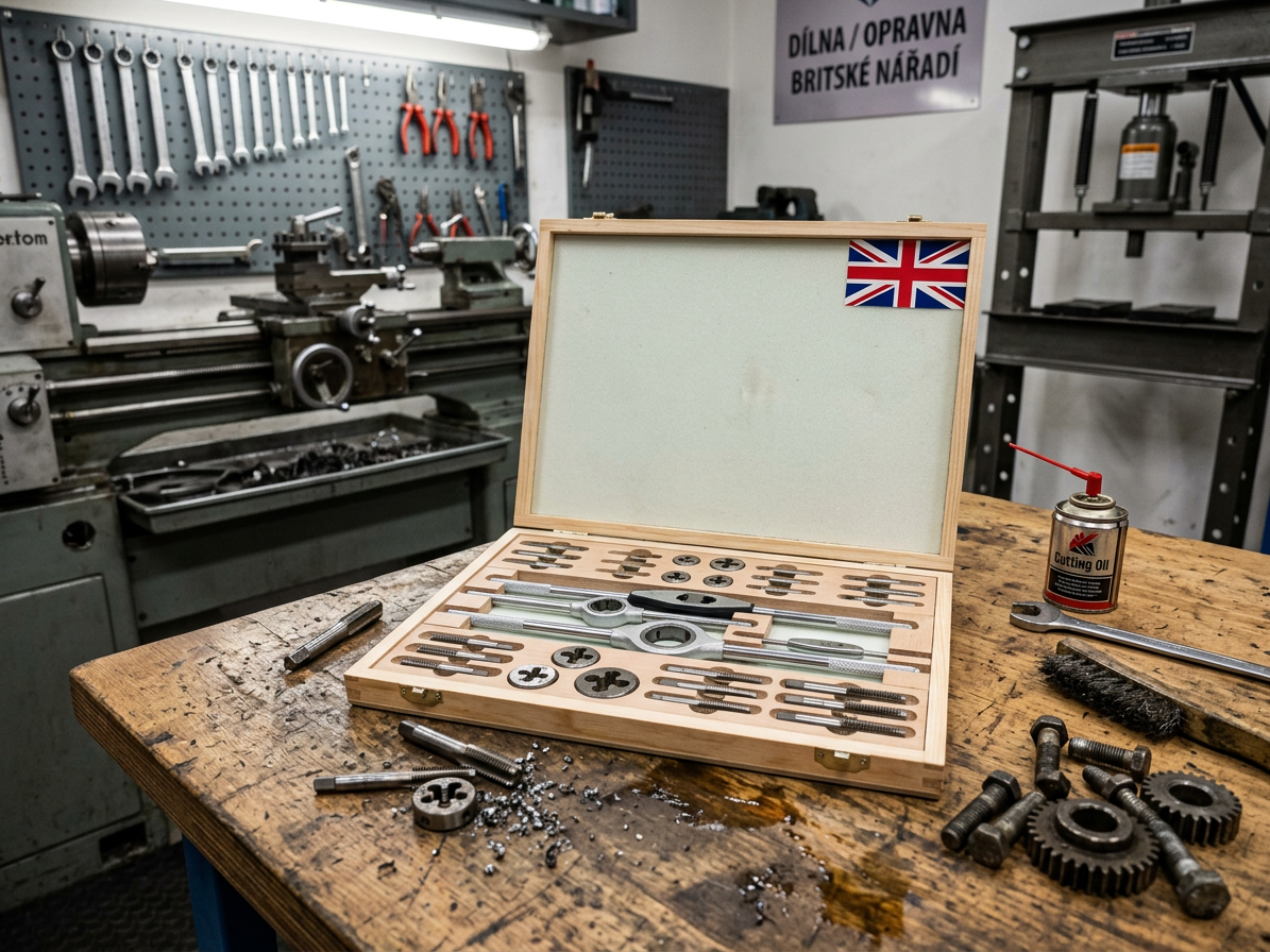 Závitníky a závitová očka Whitworth BSW 1/8" - W1/2", sada 20 dílů - Bučovice Tools